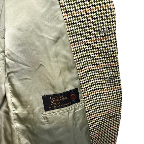Ermenegildo Zegna Wool Cashmere Sport Coat Blazer Men Ventless Houndstooth Green - Picture 5 of 8